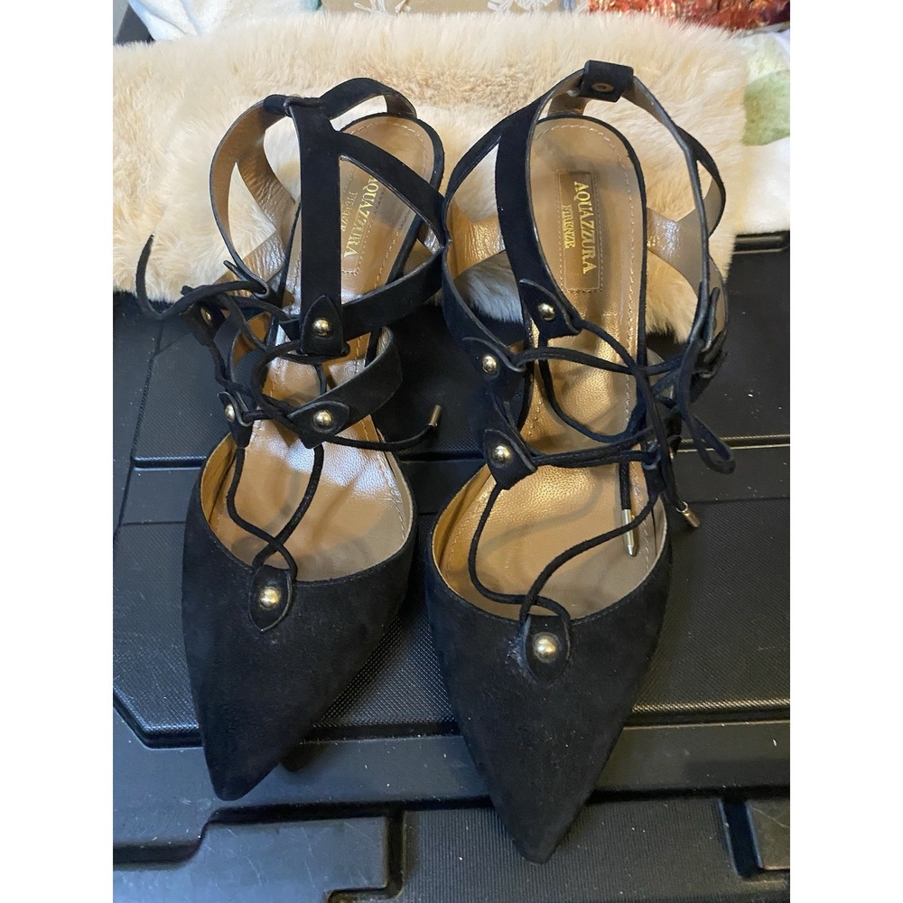 Aquazzura Bel Air Cage Lace Up Heels in Black Size‎ 38